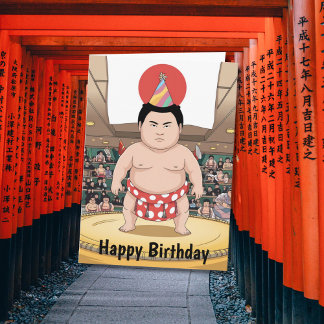 Carte lutteur de sumo en dohyo drapeau japonais