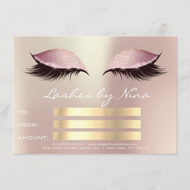 Carte Lux Lashes Pink Rose Gold certificat maquillage ca (Devant)