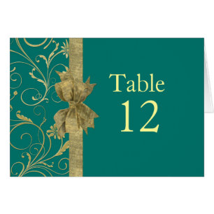 Carte Luxe Gold Ribbon Damask Green Table