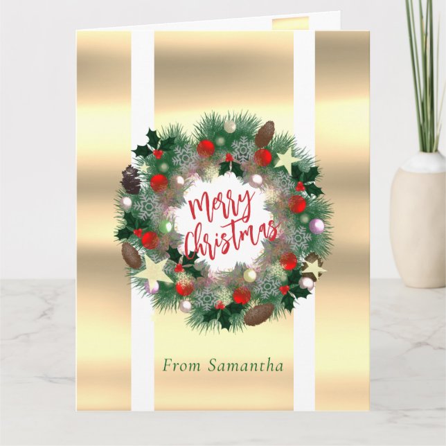Carte Luxueuse couronne de Noël personnalisable (Devant)