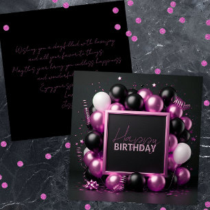 Carte Luxueux Balloons Noirs Roses Streamers Anniversair