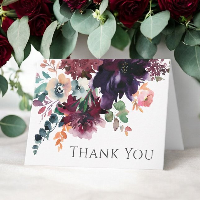 Carte Luxueux Merci de Bouquet floral d'aquarelle foncée (Créateur téléchargé)