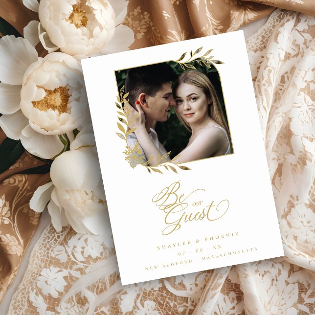 Carte Luxury Chic Golden Branches Frame Photo Wedding (Luxury Golden Branches Frame Chic Photo Wedding Save the Date Card with Envelope. )