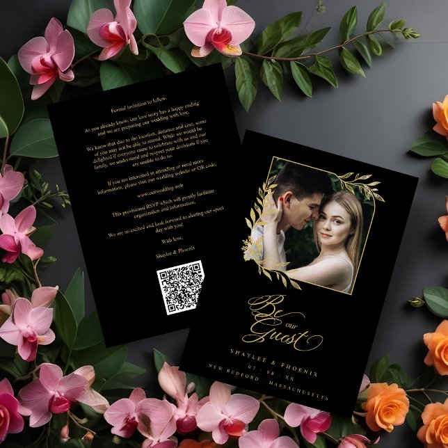 Carte Luxury Golden Branches Frame Chic Photo Wedding (Luxury Golden Branches Frame Chic Photo Wedding Save the Date Card with Envelope.)