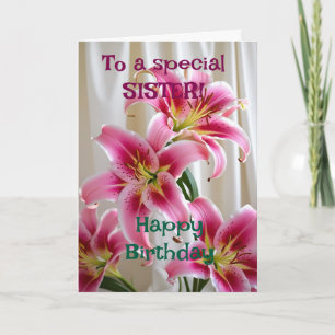 Carte Lys rose vif Personnalisé Bonne Soeur d'anniversai