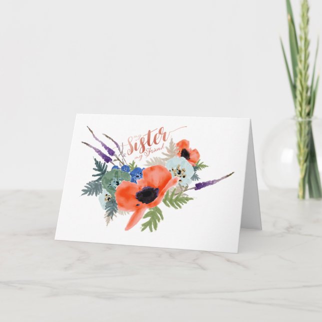 Carte Ma Soeur Mon Ami Fleurs D'Aquarelle (Devant)