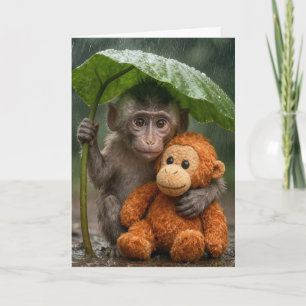 Carte Macaque Singe Pensant à Vous avec Orang-outan