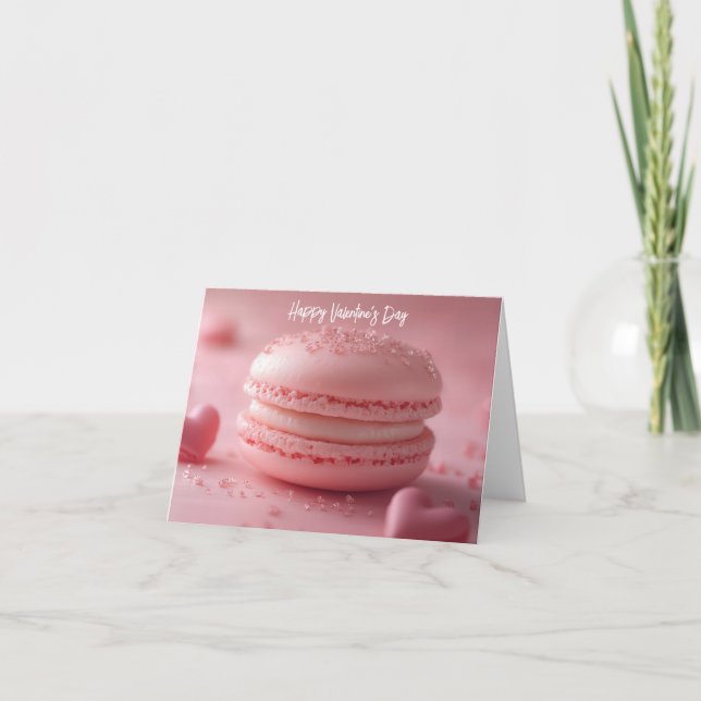 Carte Macaron rose avec coeur Salutation de Saint-Valent (Devant)
