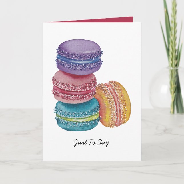 Carte Macarons arc-en-ciel mignons en aquarelle (Devant)