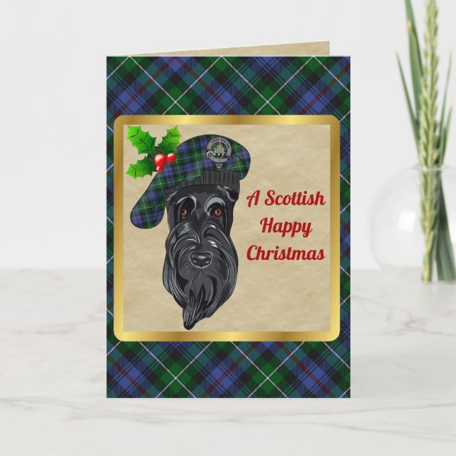 Carte MacKenzie Badge & Tartan Noël personnalisé (Devant)