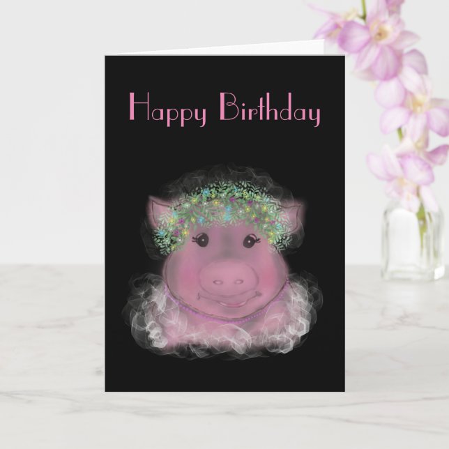Carte Madam Piggy Birthday  (Orchidée)