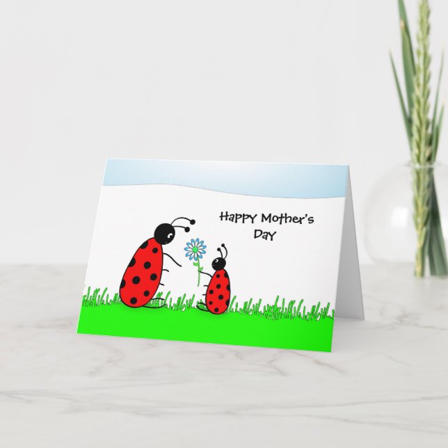 Carte Madame Bugs et fleur, Mother'sDay heureux (Devant)