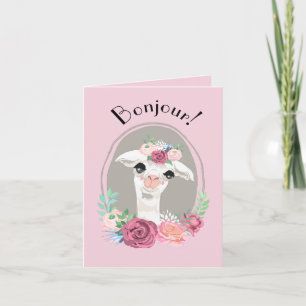 Carte Madame douce Llama With Roses "Bonjour "