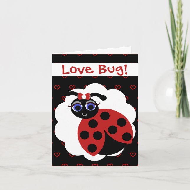 Carte Madeleine Toon LadyBug Rouge & Noir avec Coeurs (Devant)