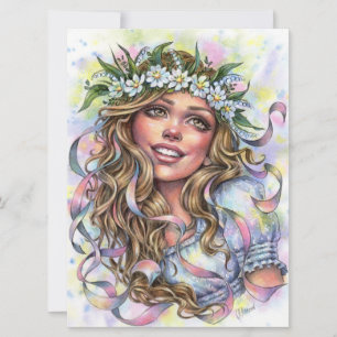 Carte Mae Beltane Spring Maypole Danseuse Girl Art Card