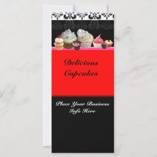 Carte MAGASIN DE CUPCAKES DÉLICIEUX, Rouge Orange Noir