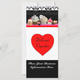 Carte MAGASIN DE CUPCAKES DÉLICIEUX, Rouge Orange Noir