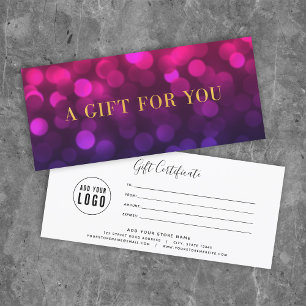 Carte Magenta Bokeh Lights Faux Gold Certificat cadeau