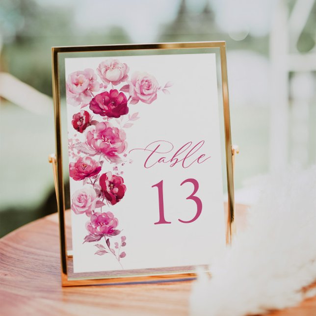 Carte Magenta Hot rose Rose Floral Mariage Numéro de tab (Créateur téléchargé)