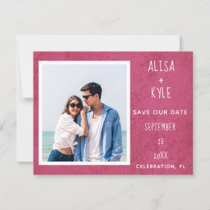 Carte Magenta Photo moderne Enregistrer la date