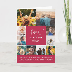 Carte Magenta simple anniversaire 10 photo collage grill