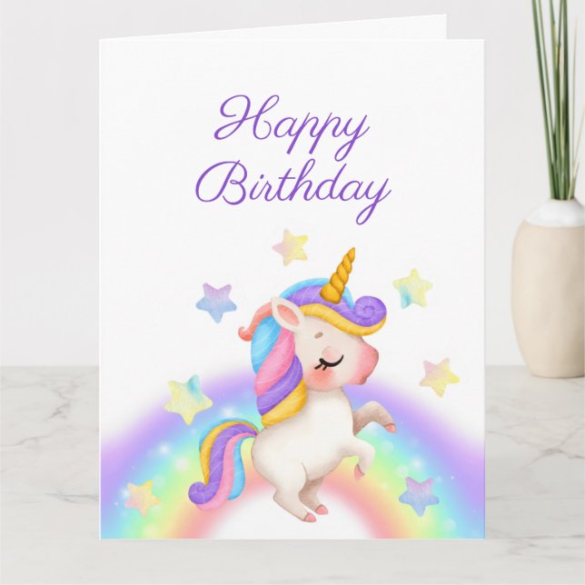 Carte Magical Pastel Rainbow Stars Unicorn Birthday  (Devant)
