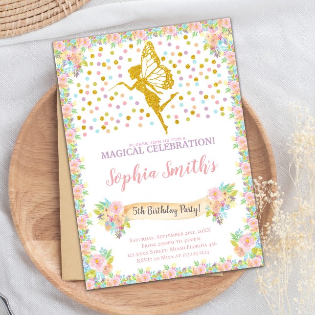 Carte Magical Sparkle Party pour filles (Glitter Fairy Birthday Invitations)