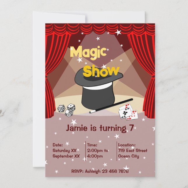 Carte Magicien Show Enfants 7e anniversaire Fête Invitat (Devant)