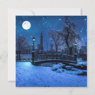 Carte Magique nuit d'hiver avec ciel étoilé et pleine lu