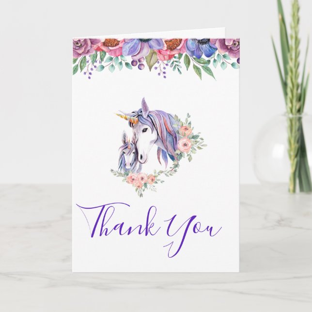 Carte Magique Unicorn maman & bébé Merci d'aquarelle (Devant)