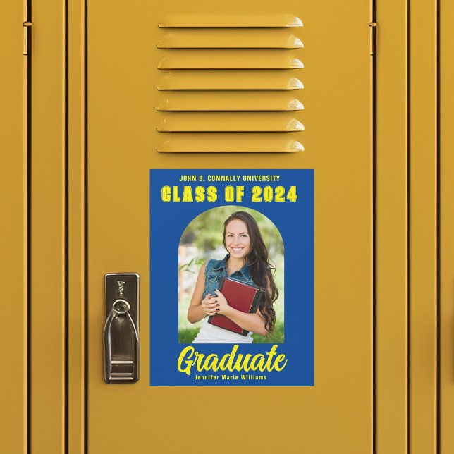 Carte Magnet de graduation photo jaune bleu (Créateur téléchargé)