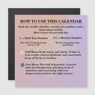 Carte Magnétique 13-Month Moon Phase Zodiac instructions Calendar