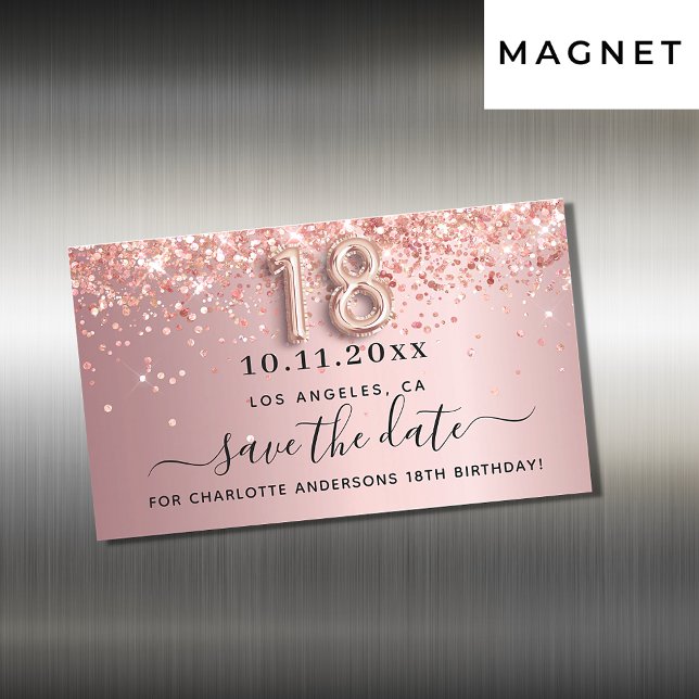 Carte Magnétique 18e anniversaire blush rose enregistrer la date ai (Créateur téléchargé)
