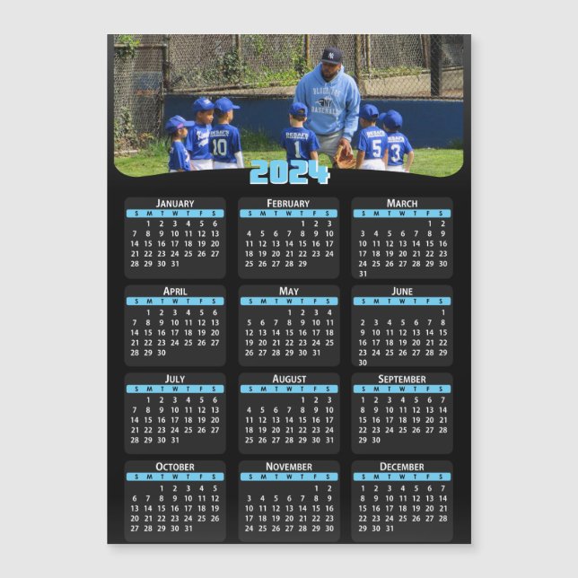 Carte Magnétique 2024 - Ajouter Votre Photo - Calendrier - Bleu (Devant)