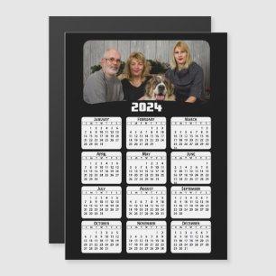 Carte Magnétique 2024 - Ajouter votre photo - Calendrier - Noir et