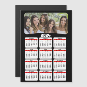 Carte Magnétique 2024 - Ajouter Votre Photo - Calendrier - Rouge
