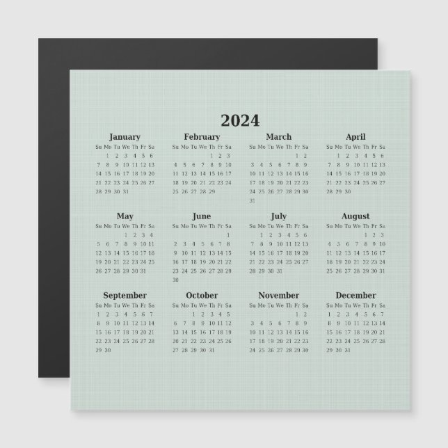 Carte Magnétique 2024 Calendrier mensuel Linge vert fond magnétique (Devant / Derrière)