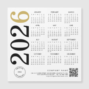 Carte Magnétique 2024 Gold White Calendar Logo QR Code Business