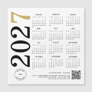 Carte Magnétique 2024 Gold White Calendar Logo QR Code Business