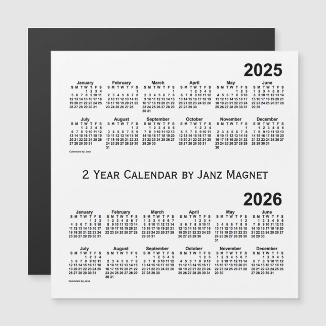 Carte Magnétique 2025-2026 blanc calendrier de 2 ans par l'aimant (Devant / Derrière)