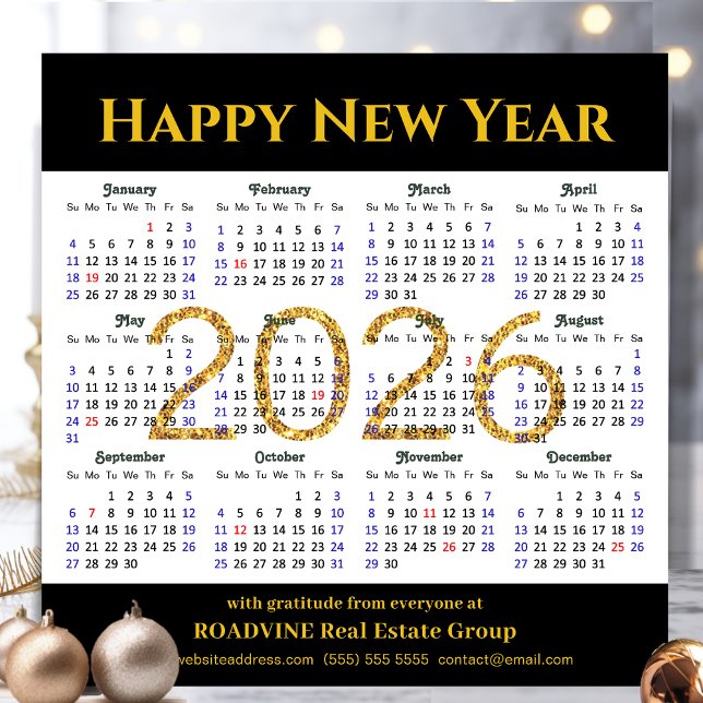Carte Magnétique 2025 Calendrier Gold Black Business Simple Magnéti (Créateur téléchargé)