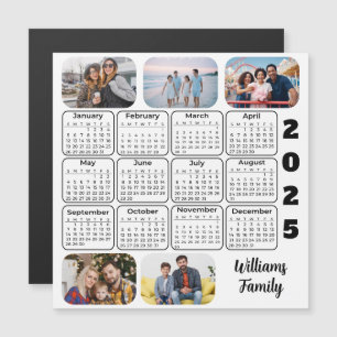 Carte Magnétique 2025 Calendrier Simple Moderne 5 Photos Family Mag