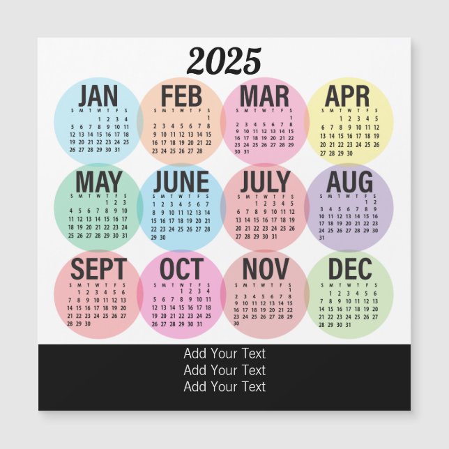 Carte Magnétique 2025 - Colorful Monthly (Devant)