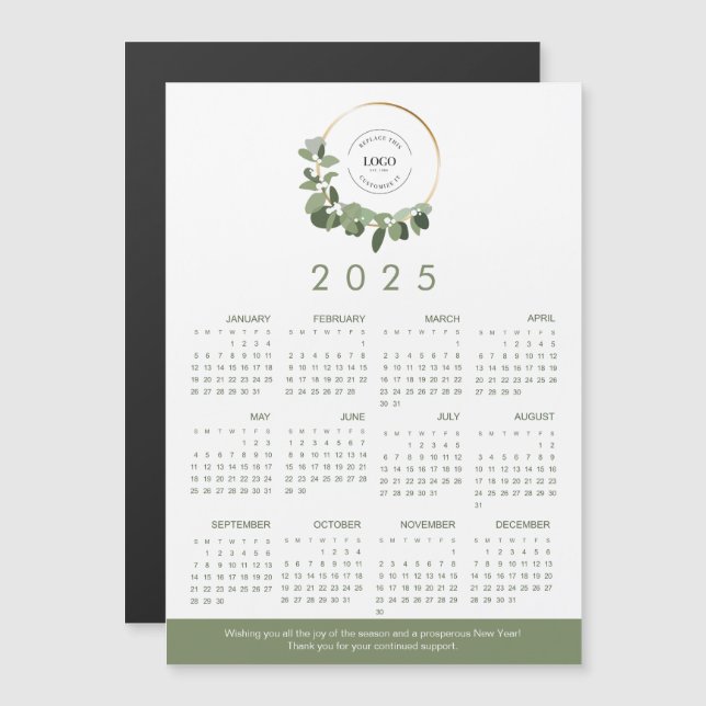 Carte Magnétique 2025 Modern Wreath Your Logo here Calendrier (Devant / Derrière)