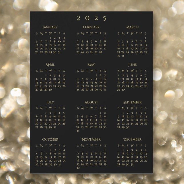Carte Magnétique 2025 Pleine année Black Gold calendrier annuel Mag (2025 Full Year Black Gold Yearly Calendar Magnet)