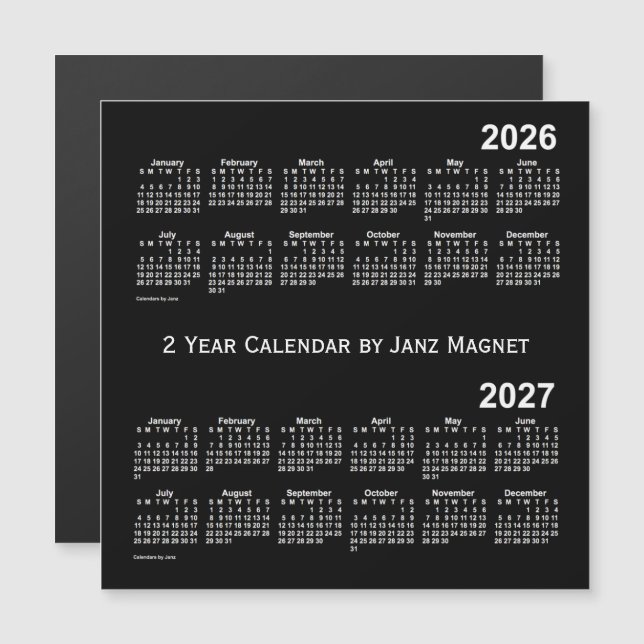 Carte Magnétique 2026-2027 blanc au néon calendrier de 2 ans par (Devant / Derrière)