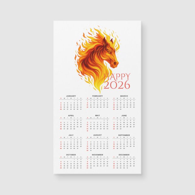 Carte Magnétique 2026 Année du calendrier magnétique du Cheval de F (Devant)