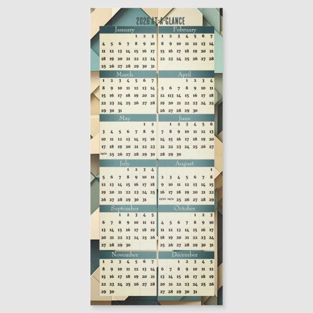 Carte Magnétique 2026 At A Glance Calendar Magnetic Card (Devant)