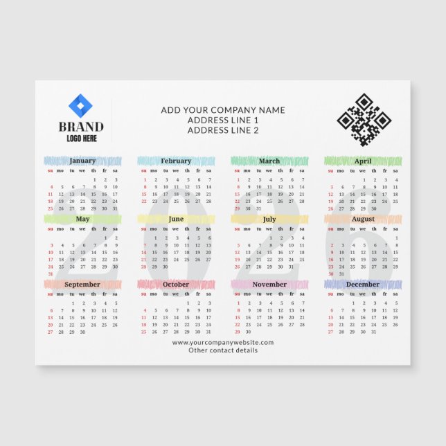 Carte Magnétique 2026 Calendar Logo QR Code Modern Business Promo (Devant)