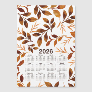 Carte Magnétique 2026 Calendrier Aquarelle Automne Feuilles Motif